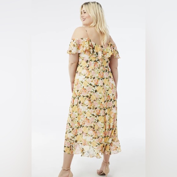 NWT. Adorne floral dress. Ruffled hem and flutter details on cold shoulder top. - Picture 2 of 5